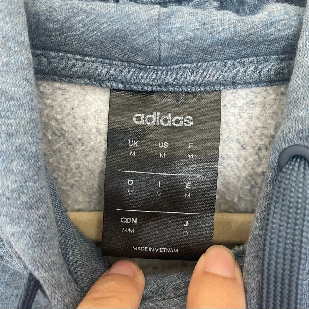 Adidas Men Medium Blue Hoodie Jumper Logo Essentials Sporty Cotton Blend Casual